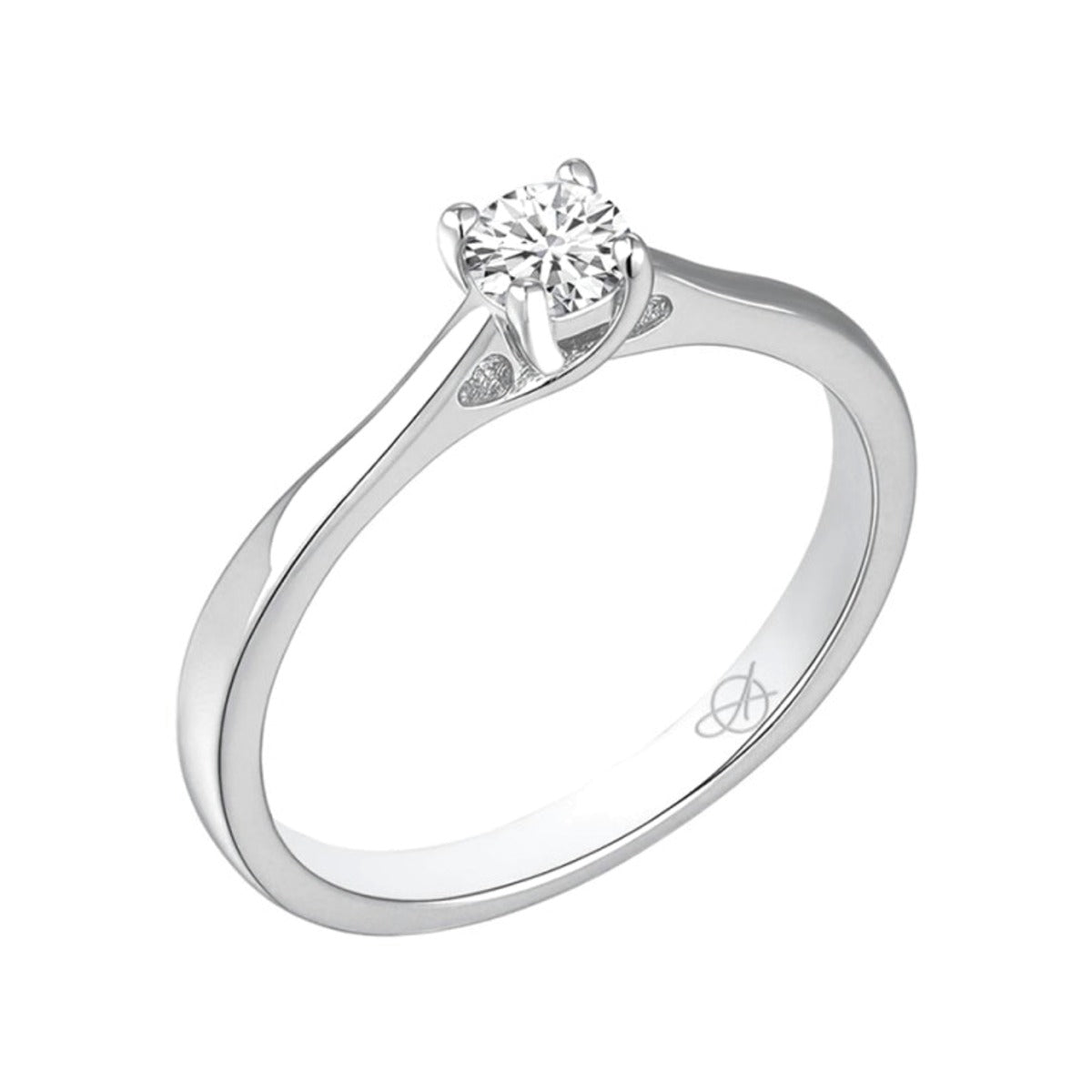 Solitario de plata de ley de 4 mm con brazo ancho de circonitas