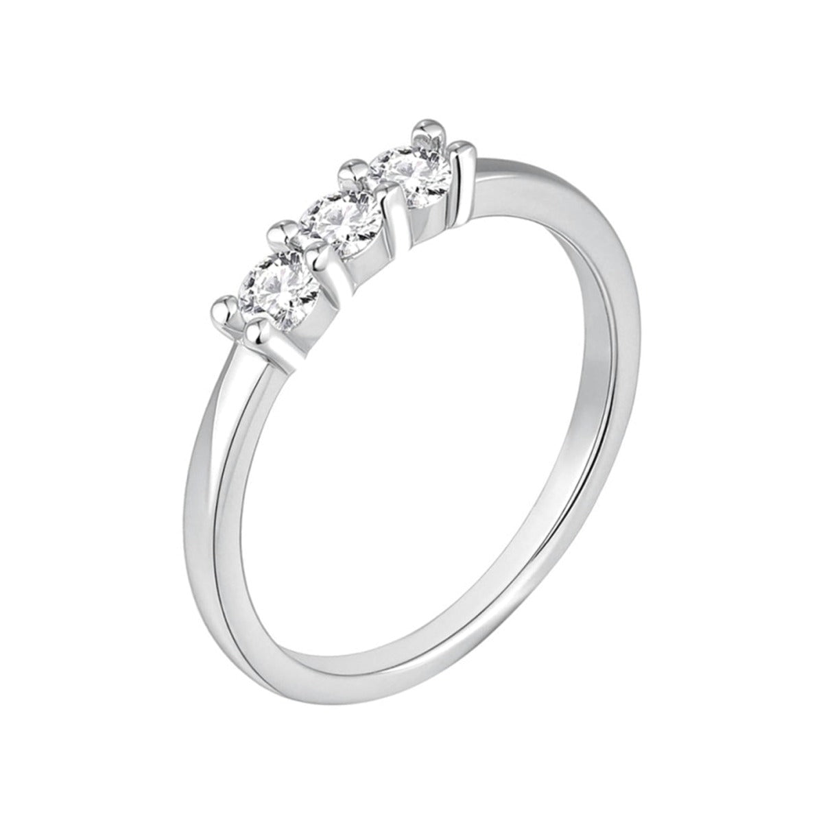 Anillo de plata de ley 925 con tres circonitas en línea de 3 mm