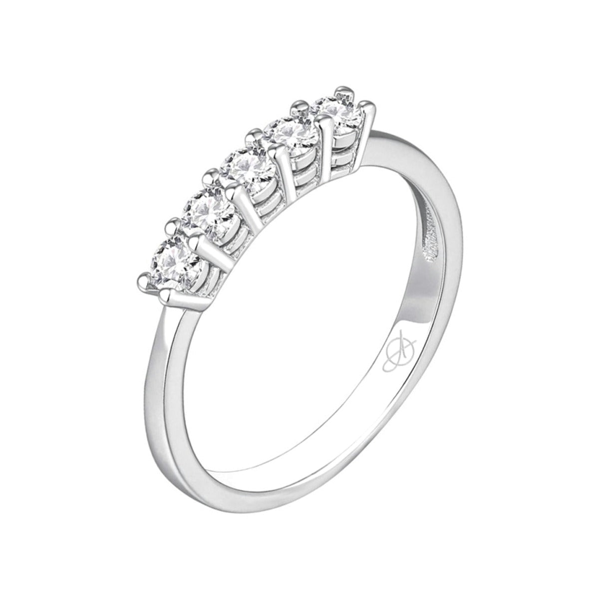 Anillo de plata de ley 925 con cinco circonitas en línea de 3 mm