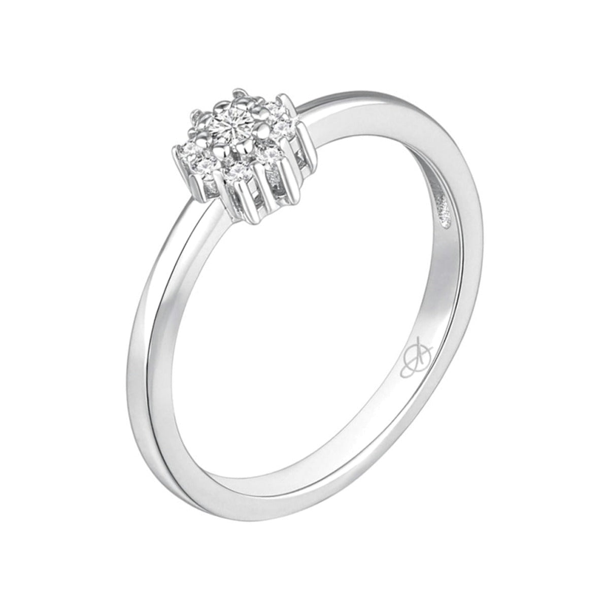 Anillo de plata de ley 925 con rosetón de ocho puntas de circonitas de 6 mm