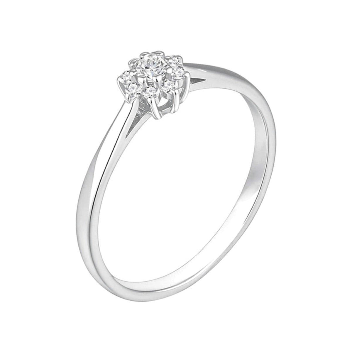 Anillo de plata de ley 925 con rosetón de ocho puntas de circonitas de 4 mm