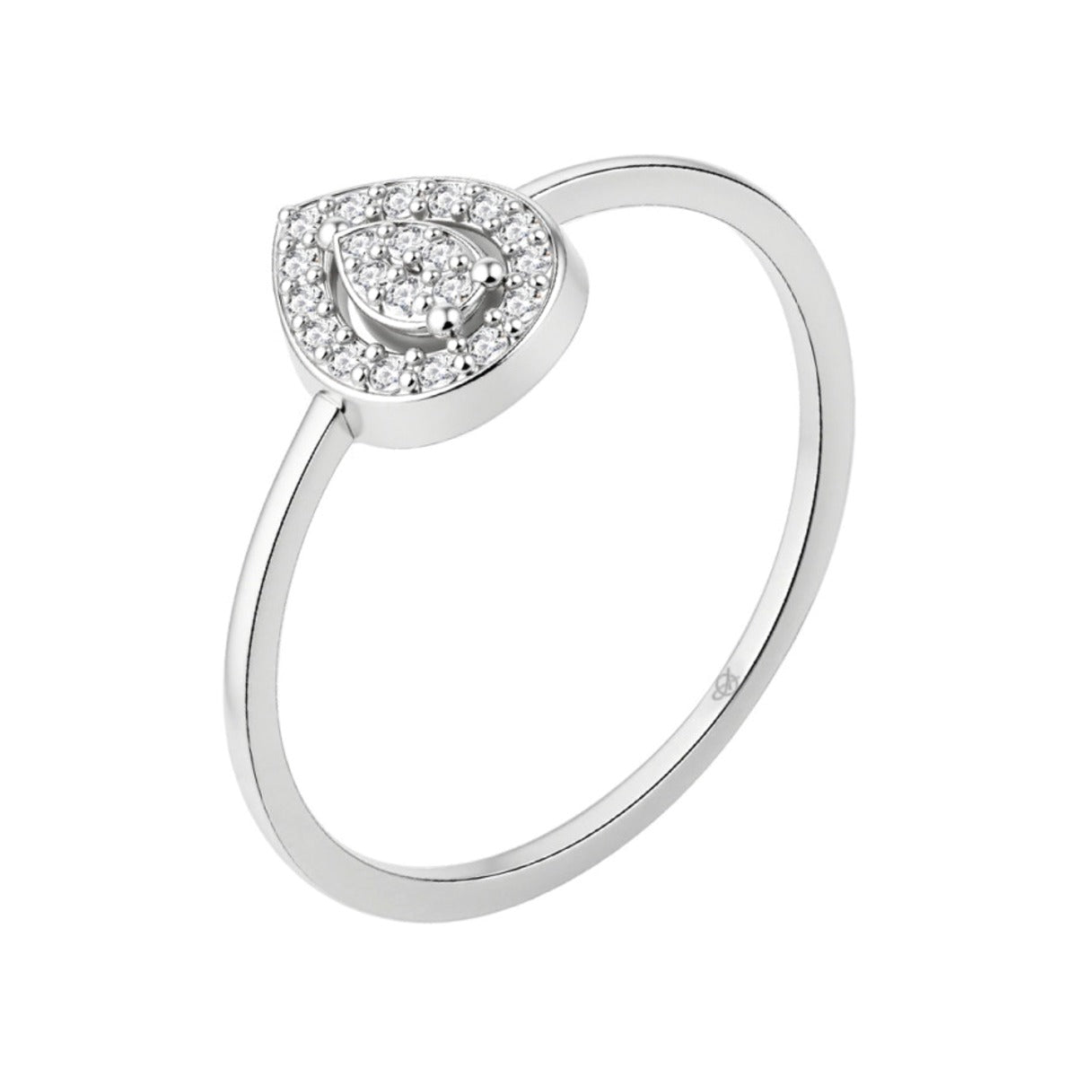 Anillo de plata de ley 925 con circonita en gota orlada de circonitas blancas