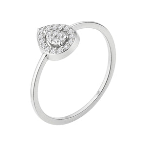 Anillo de plata de ley 925 con circonita en gota orlada de circonitas blancas