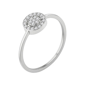 Anillo de plata de ley 925 con circonita central orlada en círculo