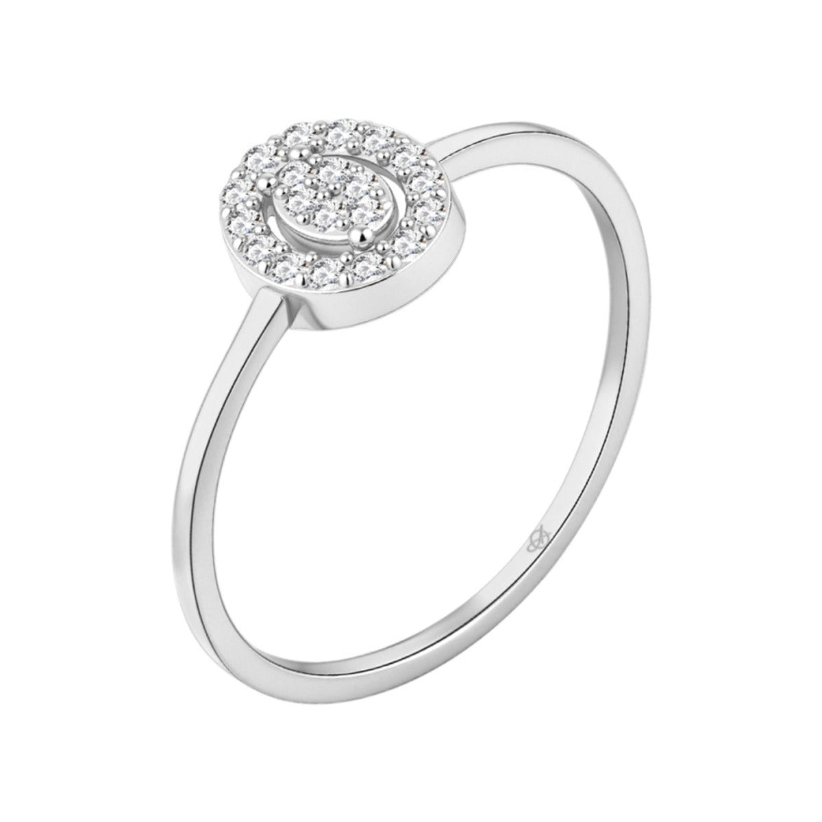 Anillo de plata de ley 925 con circonita oval orlada de circonitas