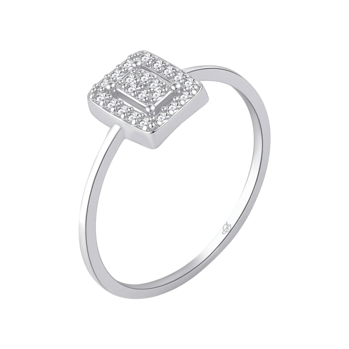 Anillo de plata de ley 925 con circonita cuadrada orlada de circonitas