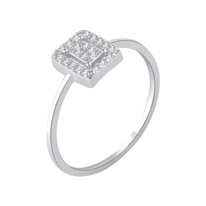 Anillo de plata de ley 925 con circonita cuadrada orlada de circonitas