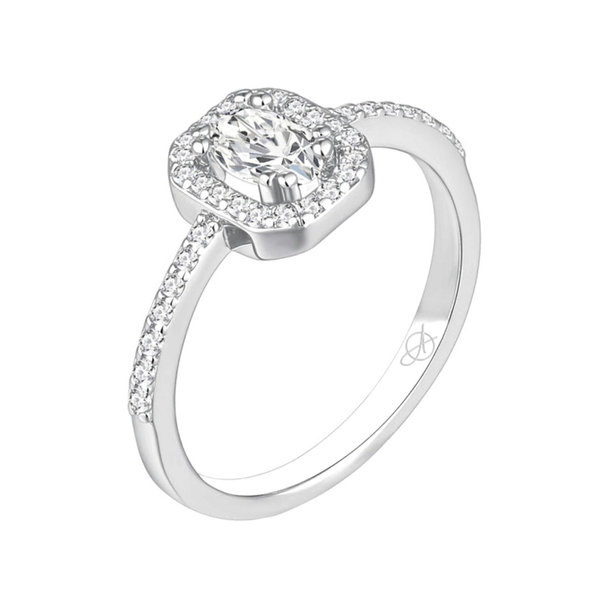 Anillo de plata de ley 925 con circonita talla radiant y brazos de circonitas