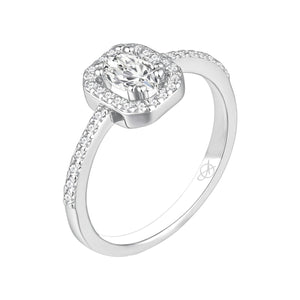 Anillo de plata de ley 925 con circonita talla radiant y brazos de circonitas