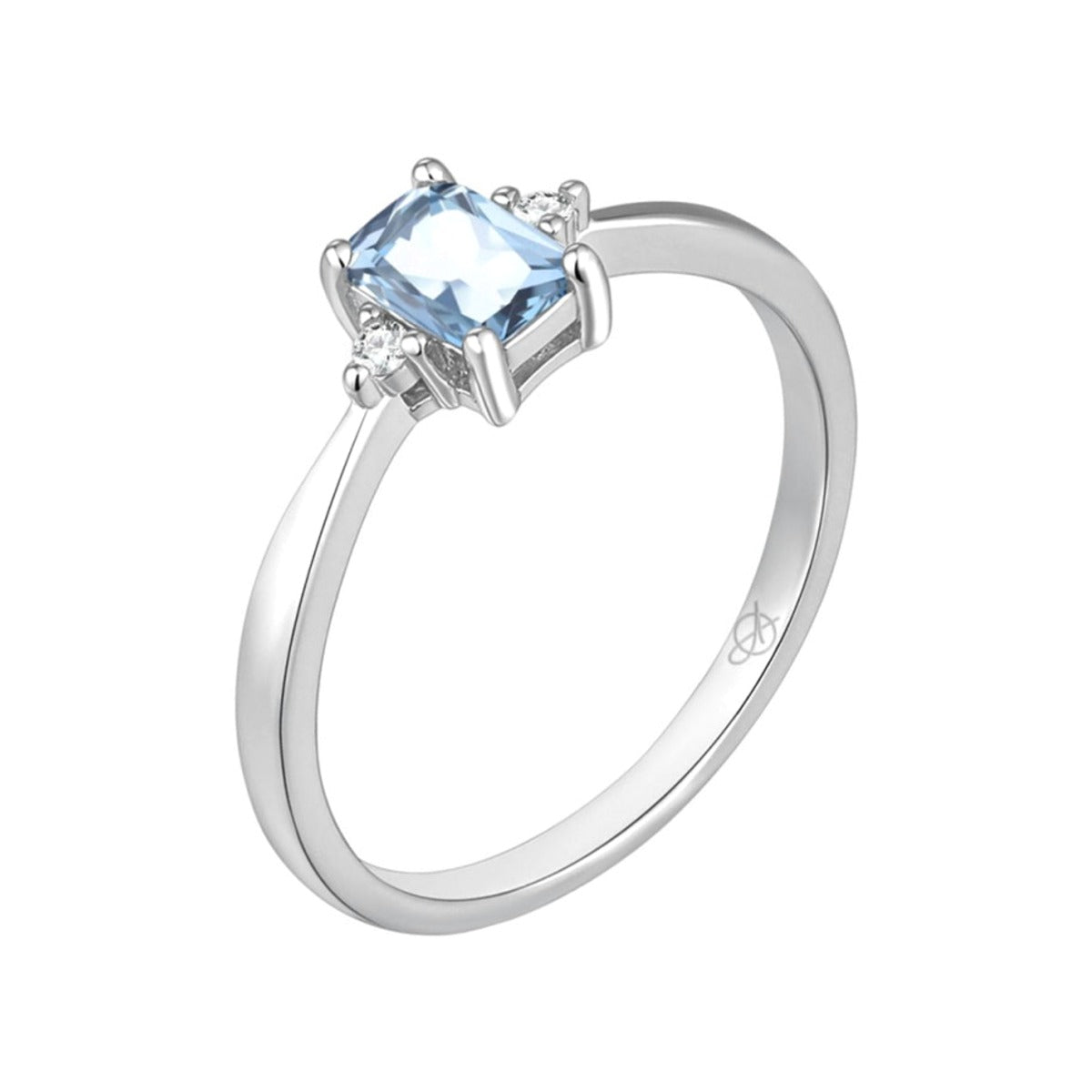 Sortija de plata de ley con circonita rectangular color aguamarina