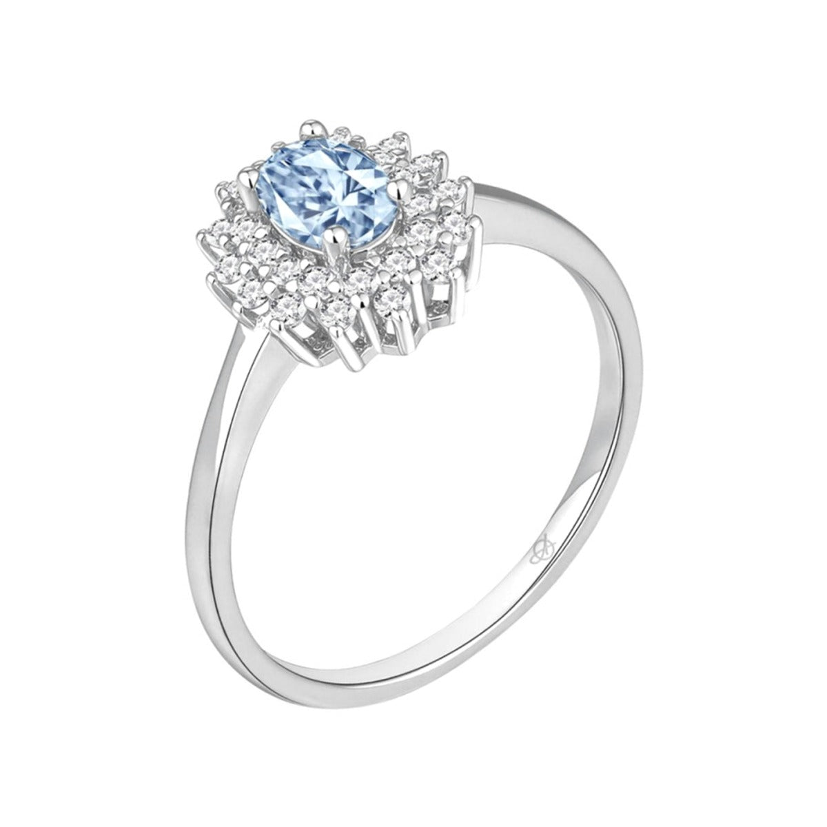 Anillo de plata de ley 925 con circonita talla princesa color aguamarina