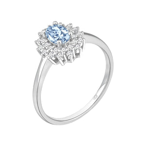 Anillo de plata de ley 925 con circonita talla princesa color aguamarina