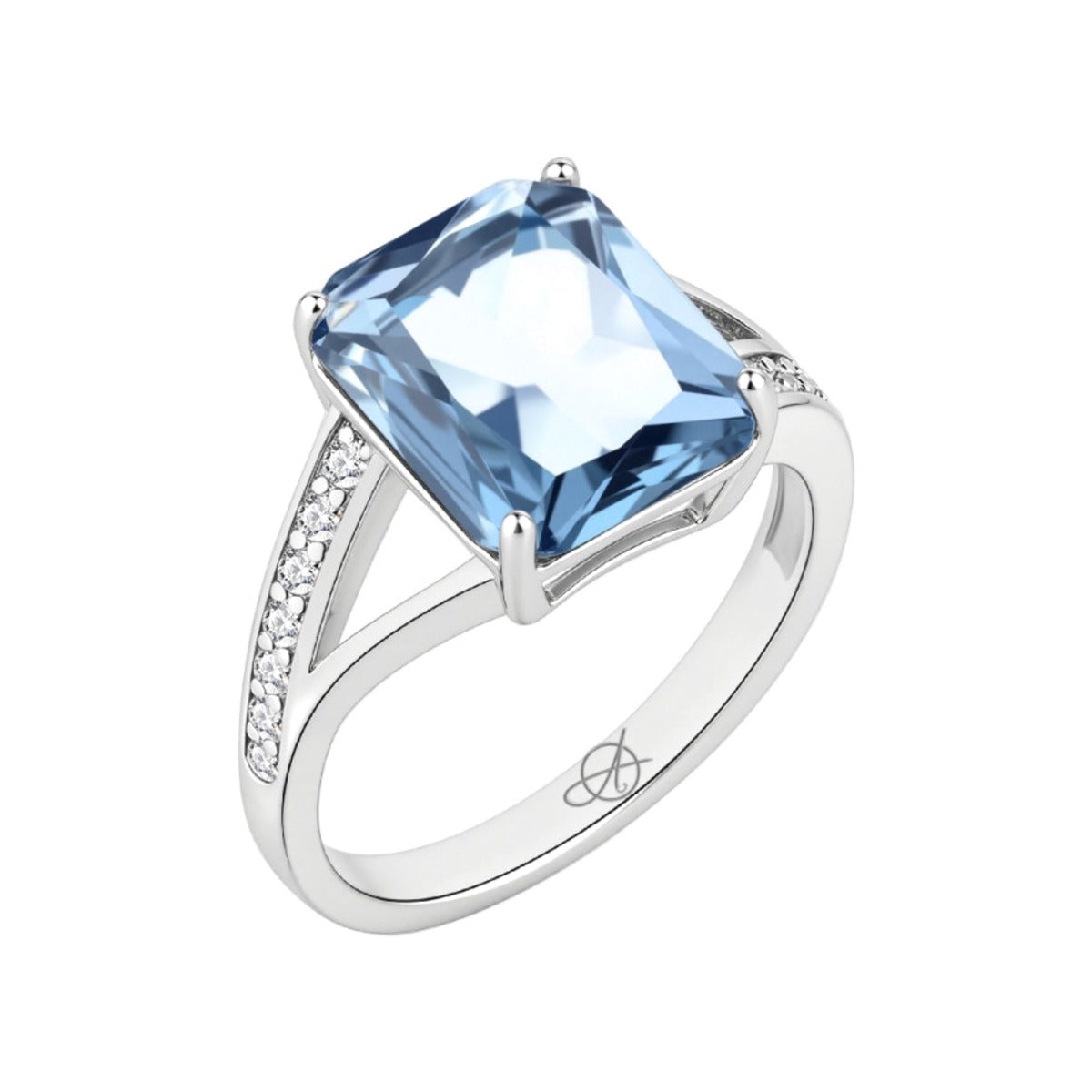 Anillo de plata de ley 925 con circonita cuadrada color aguamarina de gran tamaño