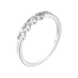 Anillo fino de plata de ley 925 con corazones calados y circonitas