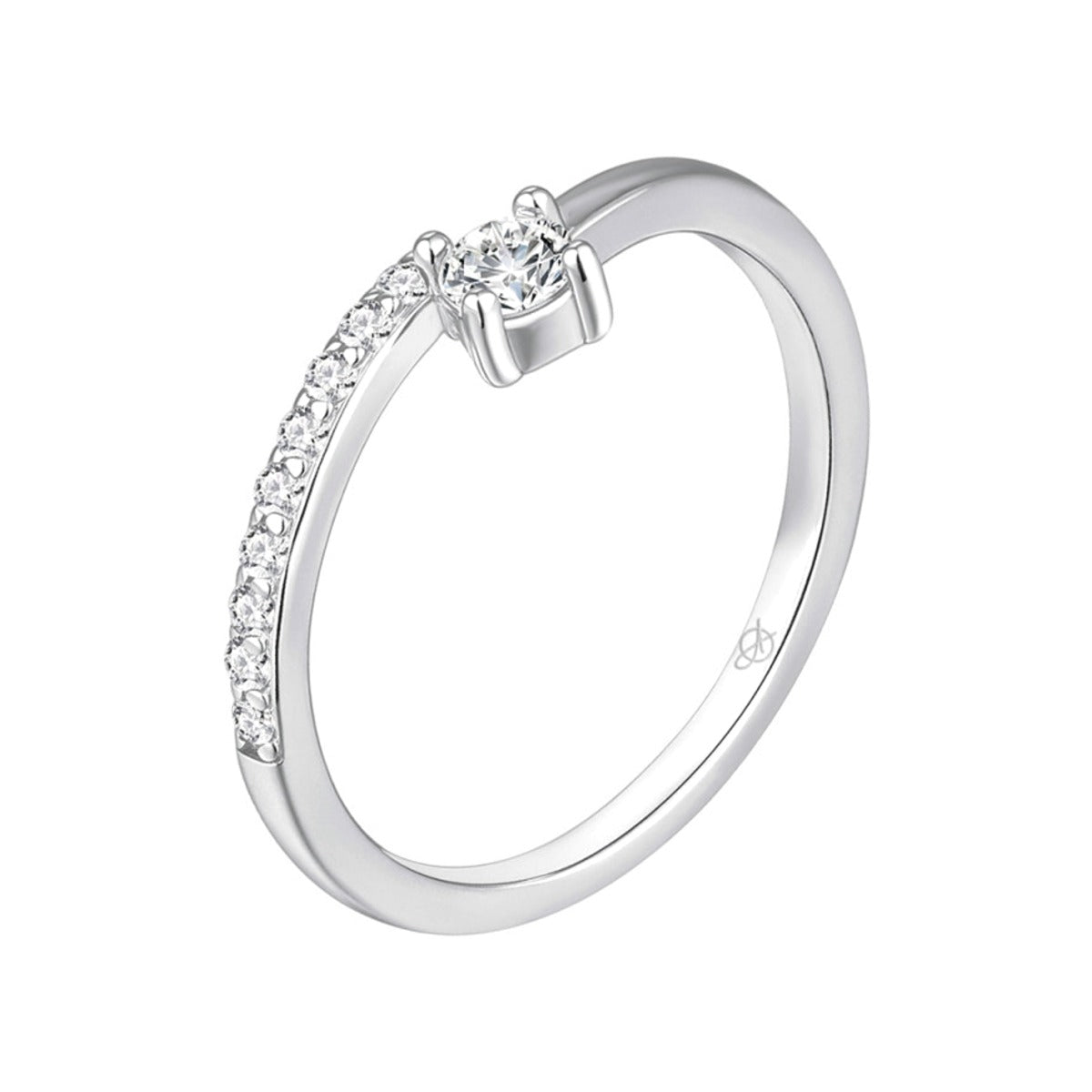 Anillo de plata de ley 925 con circonita central de 6 mm y brazos cuajados