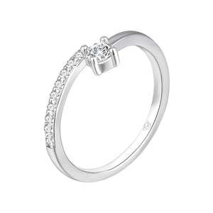 Anillo de plata de ley 925 con circonita central de 6 mm y brazos cuajados