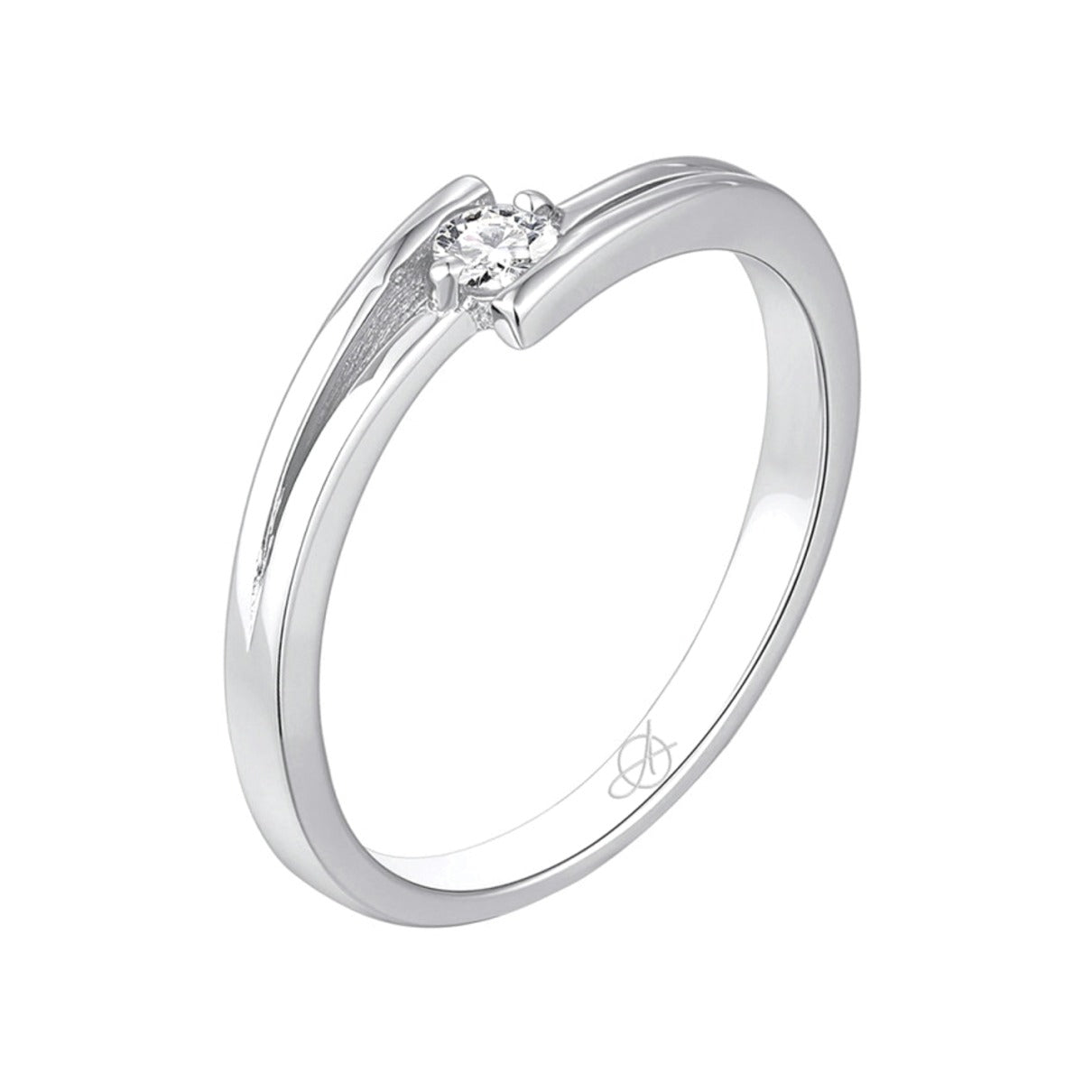 Anillo de plata de ley 925 con circonita central de 5 mm en garras