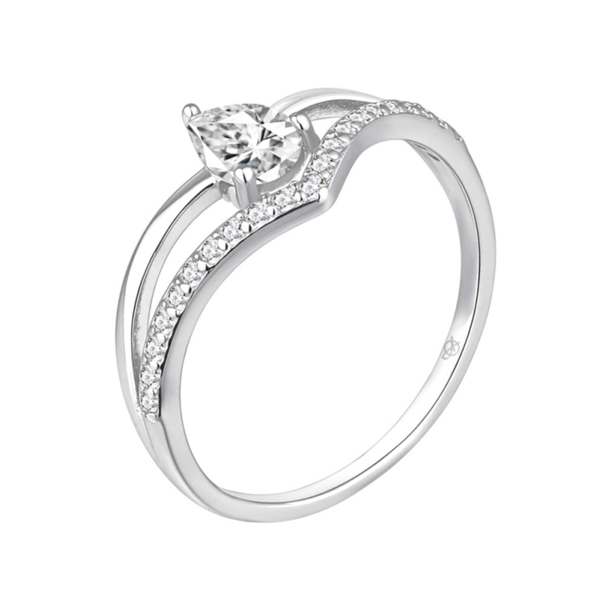 Anillo de plata de ley 925 tipo tiara con circonita blanca central