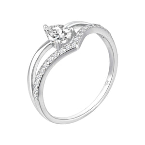 Anillo de plata de ley 925 tipo tiara con circonita blanca central