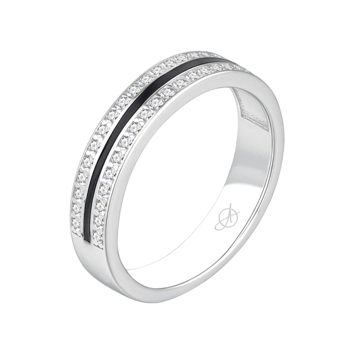 Anillo de plata de ley 925 con carril de circonitas blancas y negras