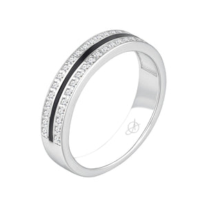 Anillo de plata de ley 925 con carril de circonitas blancas y negras
