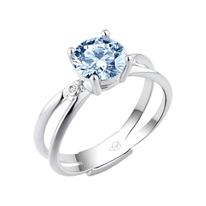 Anillo de plata de ley 925 de doble brazo con circonita color aguamarina