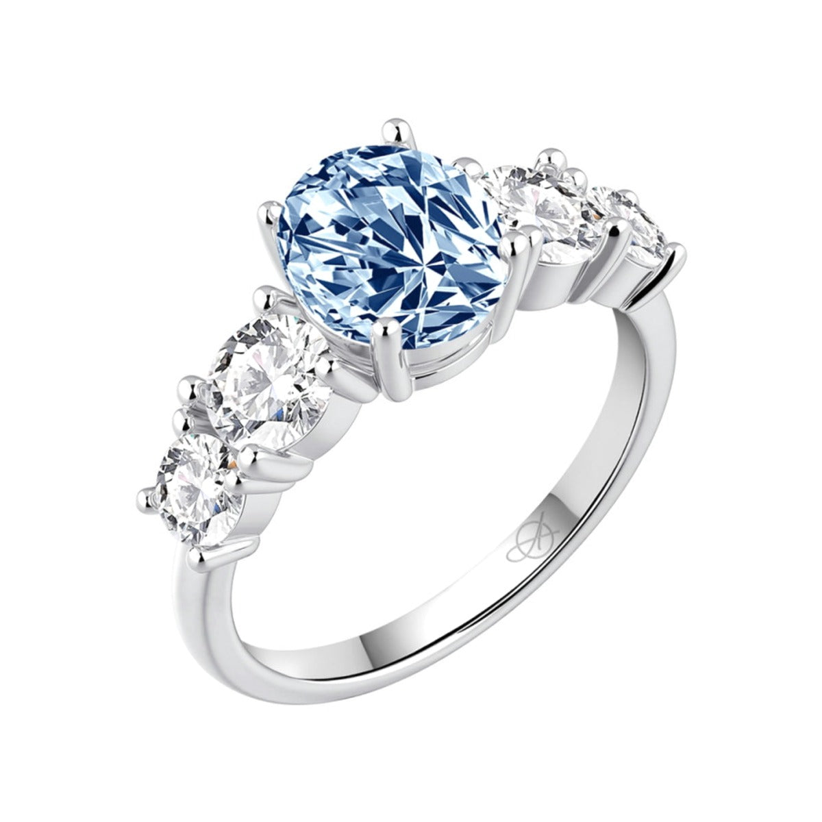 Anillo de plata de ley 925 con circonita oval color aguamarina de gran tamaño