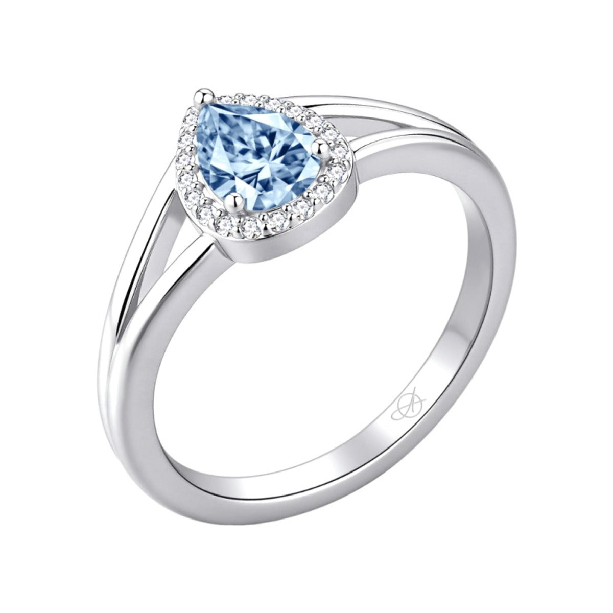 Anillo de plata de ley 925 con circonita aguamarina orlada y brazos cruzados