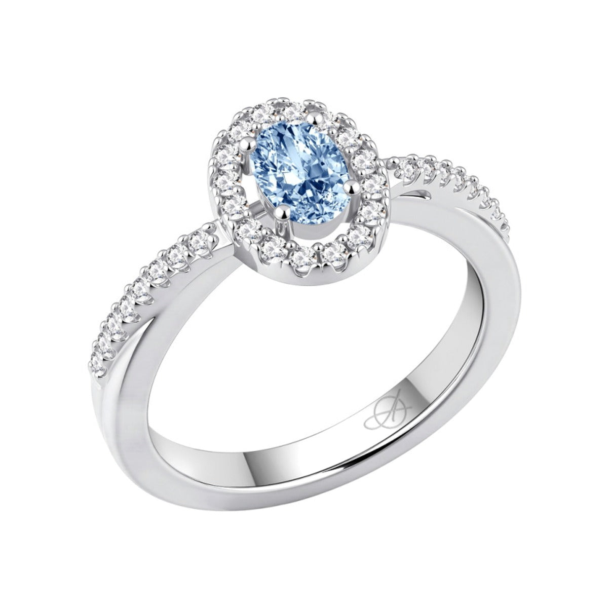 Anillo de plata de ley 925 con circonita aguamarina orlada y brazo en espiral
