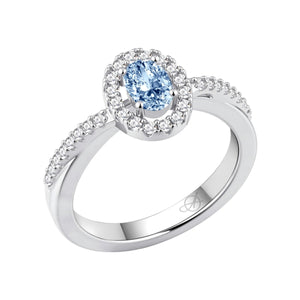 Anillo de plata de ley 925 con circonita aguamarina orlada y brazo en espiral