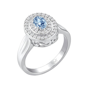 Anillo de plata de ley 925 con circonita aguamarina y doble orla de circonitas