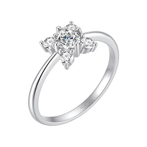 Sortija plata de ley con tulipán de circonitas blancas, 7 mm