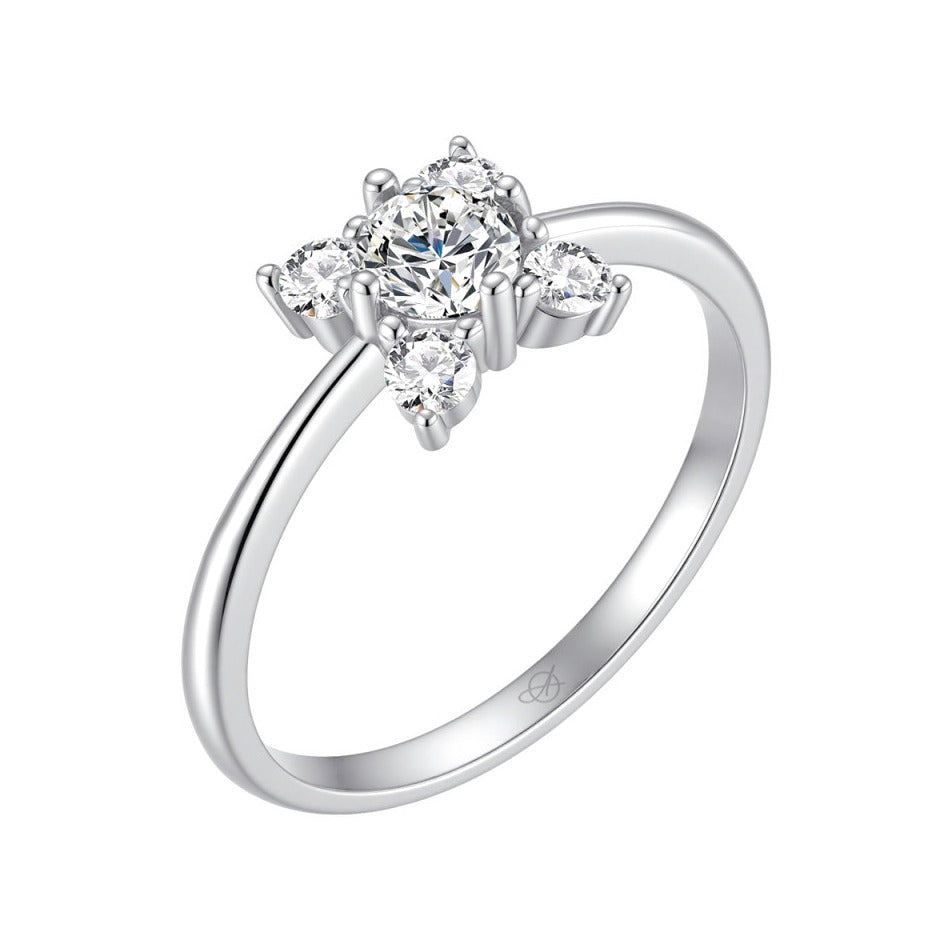 Sortija plata de ley con tulipán de circonitas blancas, 7 mm