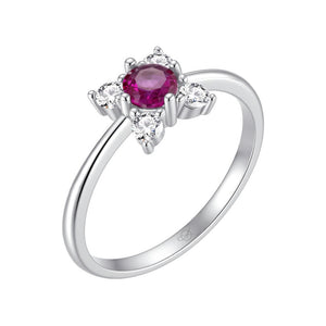Sortija de plata de ley con tulipán de circonita rubí, 7 mm