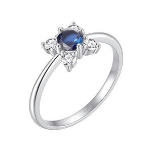 Sortija de plata de ley con tulipán de circonita zafiro, 7 mm