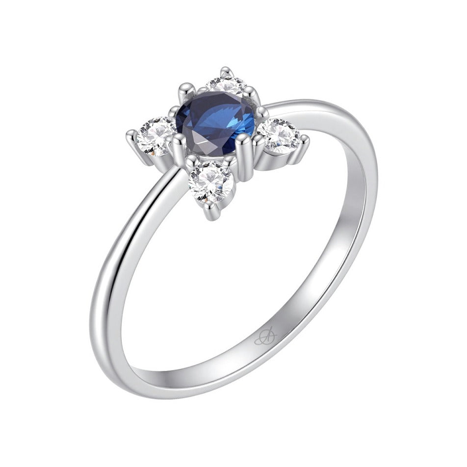 Sortija de plata de ley con tulipán de circonita zafiro, 7 mm