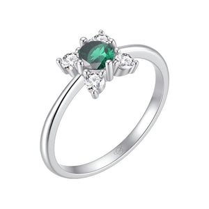 Sortija de plata de ley con tulipán de circonita esmeralda, 7 mm
