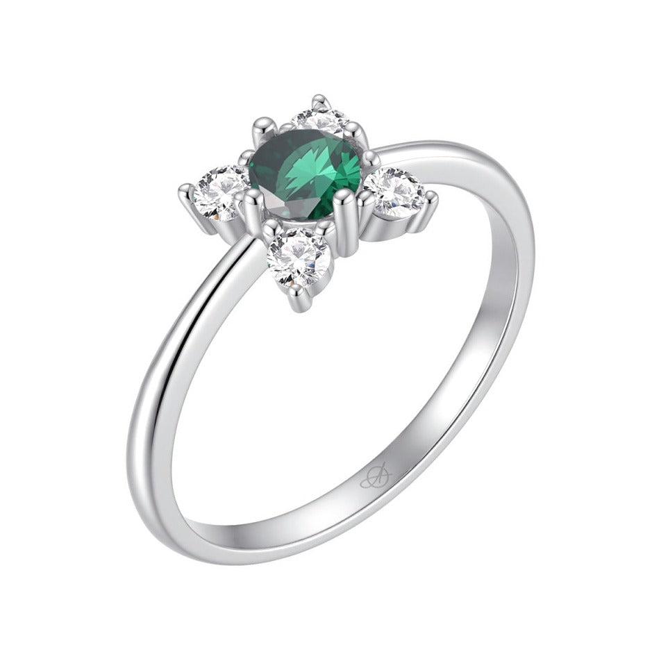 Sortija de plata de ley con tulipán de circonita esmeralda, 7 mm