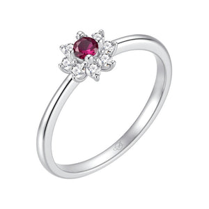 Sortija de plata de ley con flor de circonita rubí, 7 mm