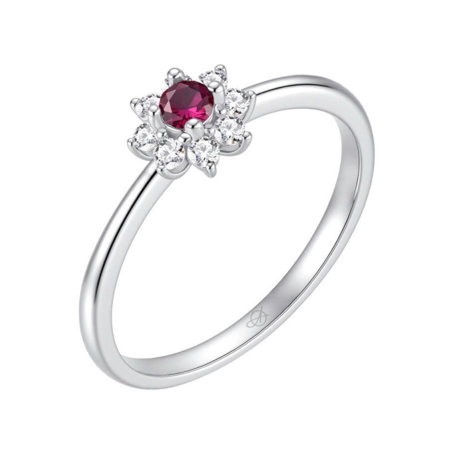 Sortija de plata de ley con flor de circonita rubí, 7 mm