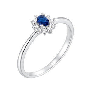 Sortija de plata de ley con rosetón de circonita zafiro, 6x7 mm
