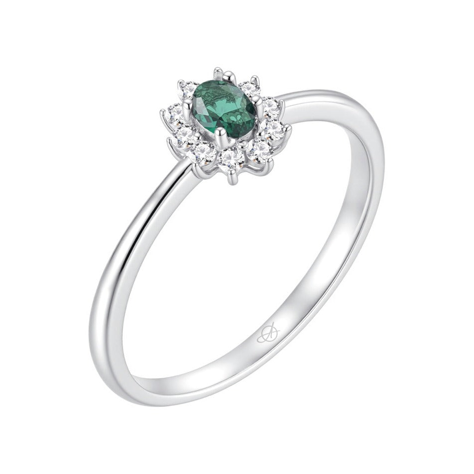 Sortija de plata de ley con rosetón de circonita esmeralda, 6x7 mm