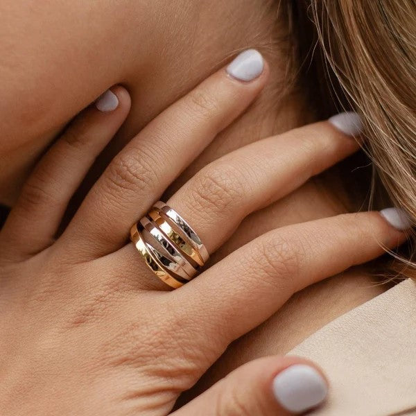 Joyería Anillo Ancho Plata Anillo Ancho Plata Múltiple Bicolor