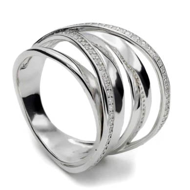 Anillo plata ancho múltiples raíles
