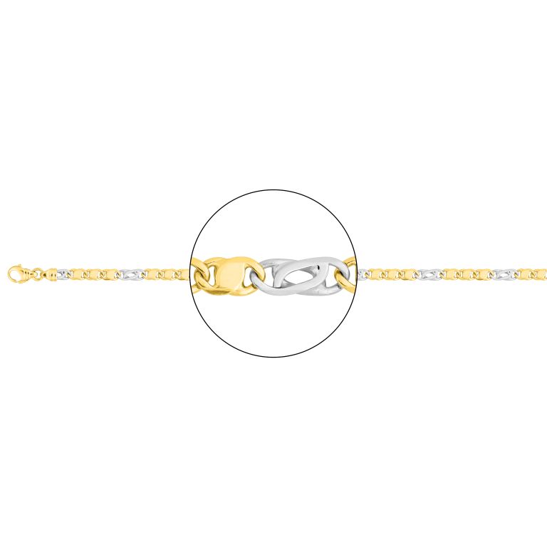 Pulsera bicolor de oro 18k con tramos de oro amarillo y oro blanco alternos