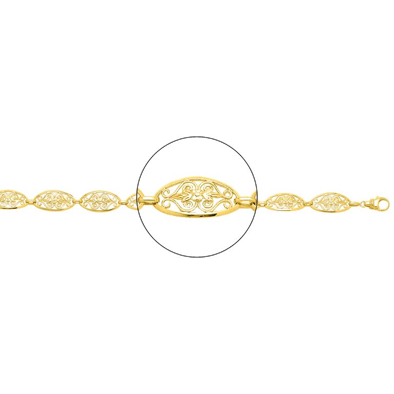 Pulsera de filigrana de oro 18k con motivos de lanzadera bombeados