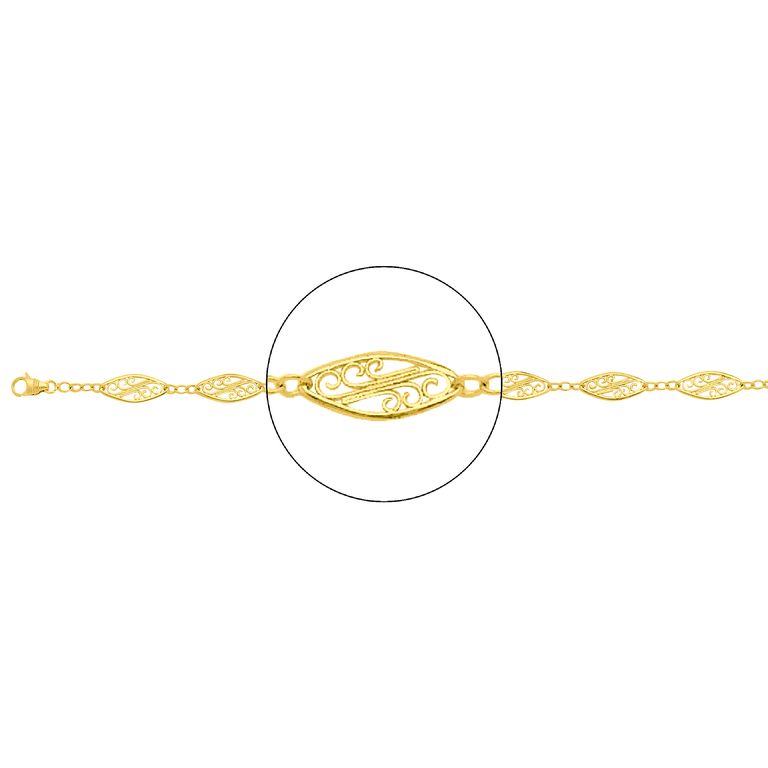 Pulsera de filigrana de oro 18k con lanzaderas de volutas y eslabones