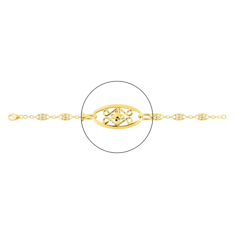Pulsera de filigrana de oro 18k con lanzaderas de centro granulado