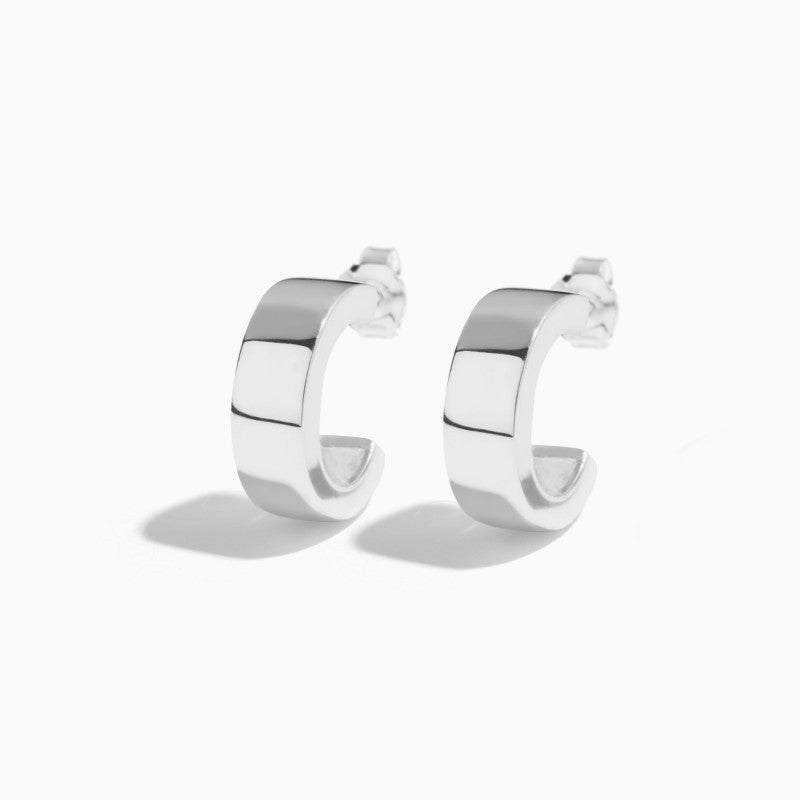 Pendientes de aro de plata de ley 925 rodiada, perfil asimétrico, diseño Heity