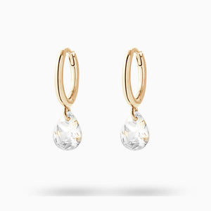 Pendientes de aro huggie de plata de ley 925 bañada en oro 18k con circonita en talla gota